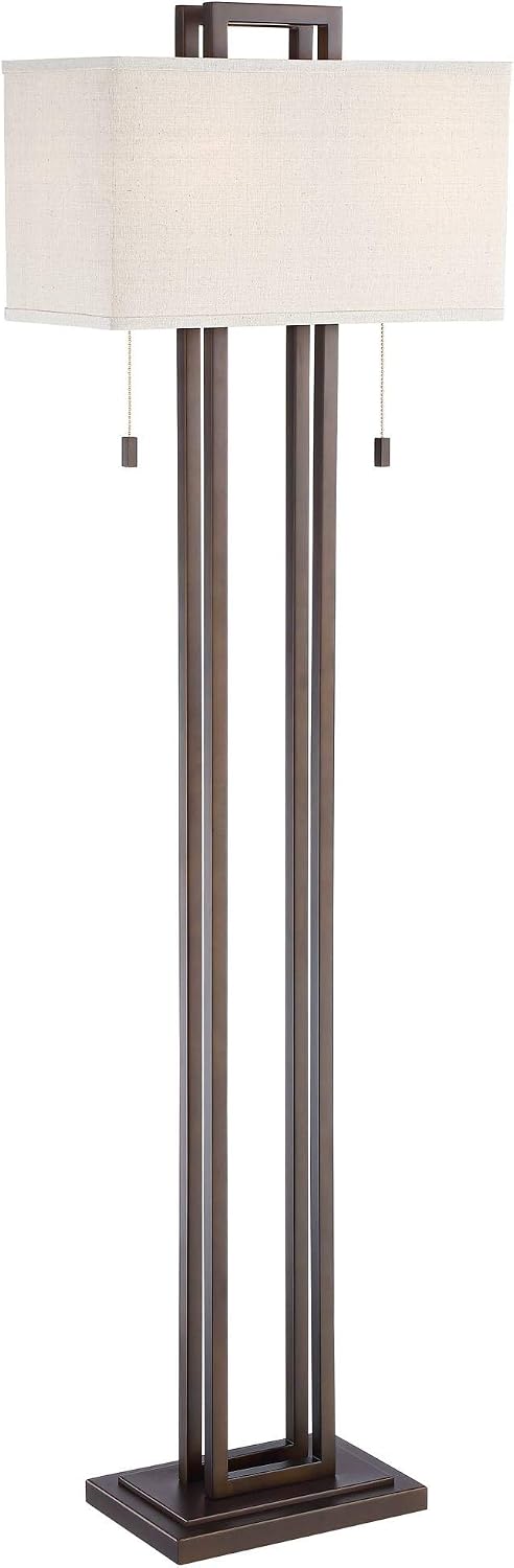 Gossard 62" Tall Pull Chain Linen Shade Bronze Floor Lamp Living Room