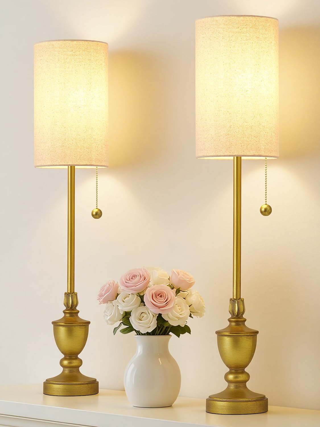 Buffet Table Lamps Set of 2,28" Tall Skinny Black Resin Living Room Lamp