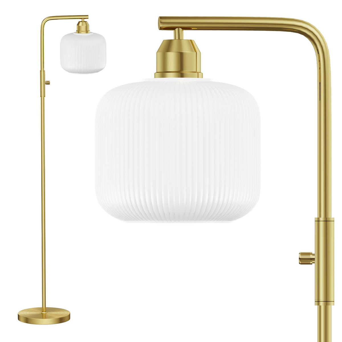 66" Gold Floor Lamp,Standing Lamp with Green Ribbed Glass for Living Room