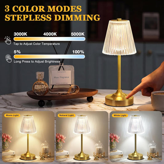 Gold Cordless Rechargeable Table Lamp, Battery Operated, Crystal, Small