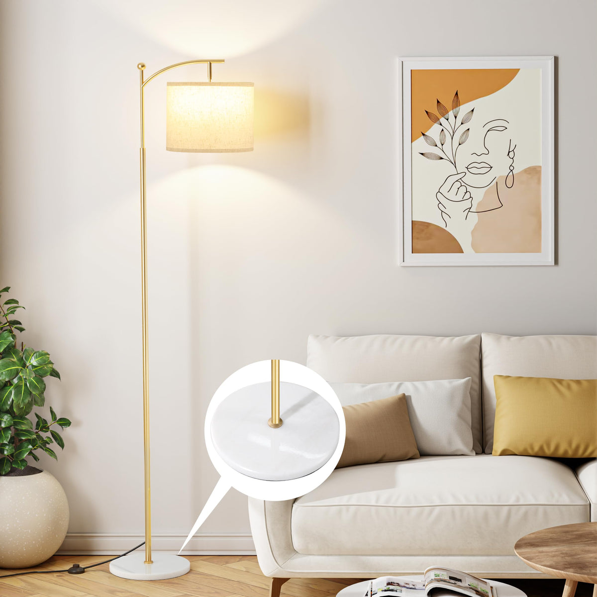 Ambimall 60" Floor Lamp with 3 Color Temperatures, Adjustable White Shade, Black Pole - Tall Lamp for Living Room, Bedroom, Office, Classroom, Dorm - 9W Bulb Included