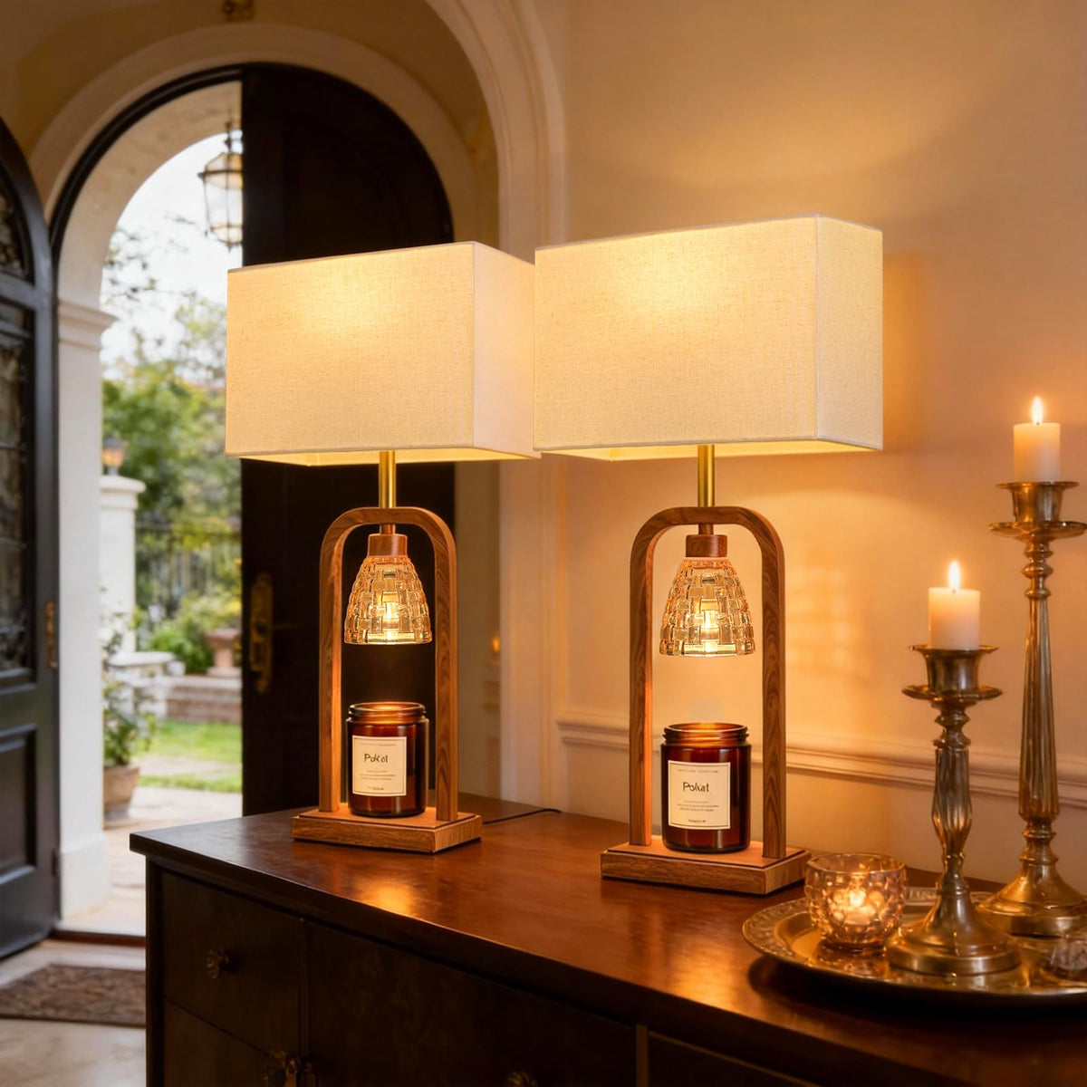 PoKat 2 in 1 Gold Table Lamp with Candle Warmer, Timer & Dimmer, Modern