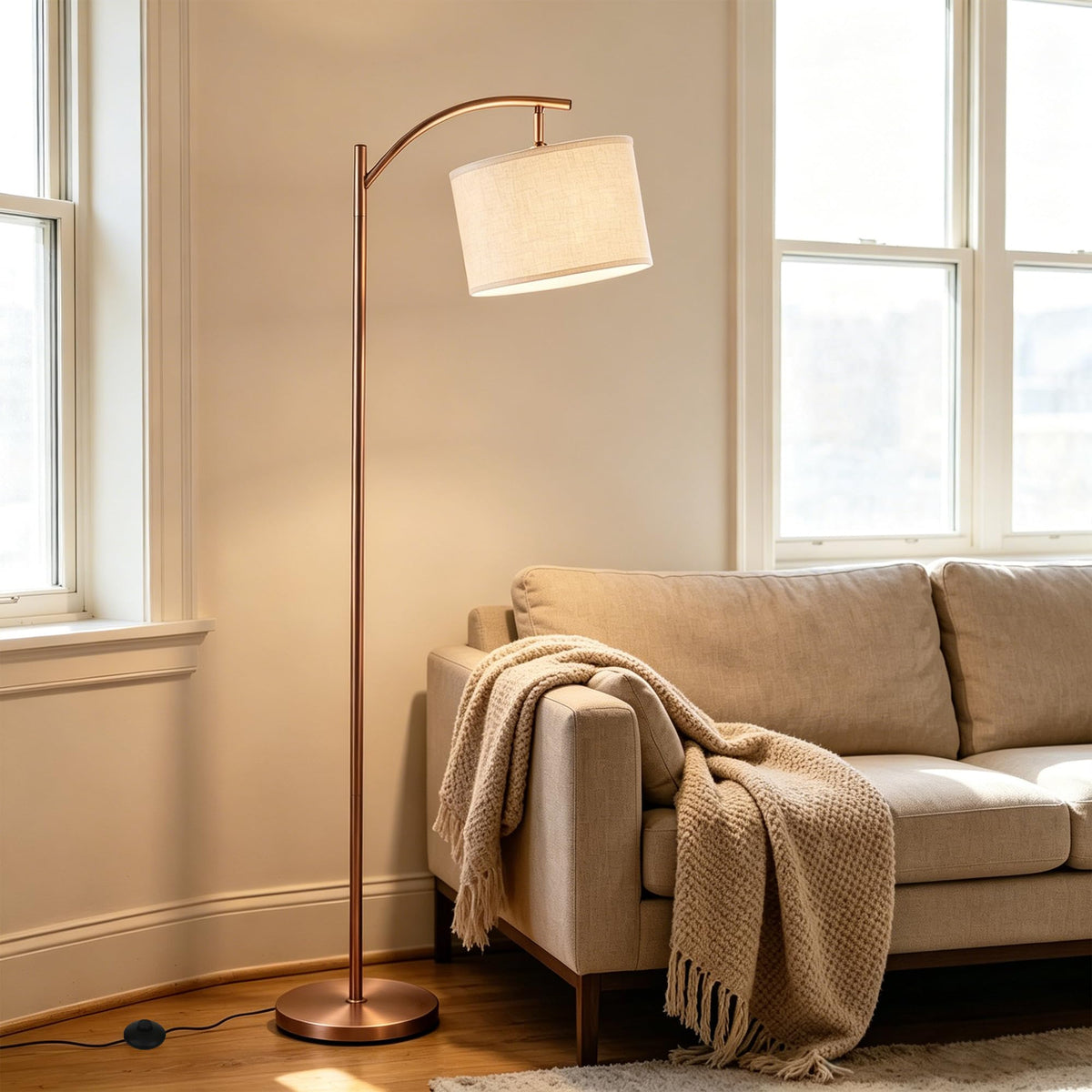 Floor Lamp for Living Room, Standing Lamp, Floor Lamp with Linen Lampshade for Home Décor, Office, Bedroom (Bulb Included)