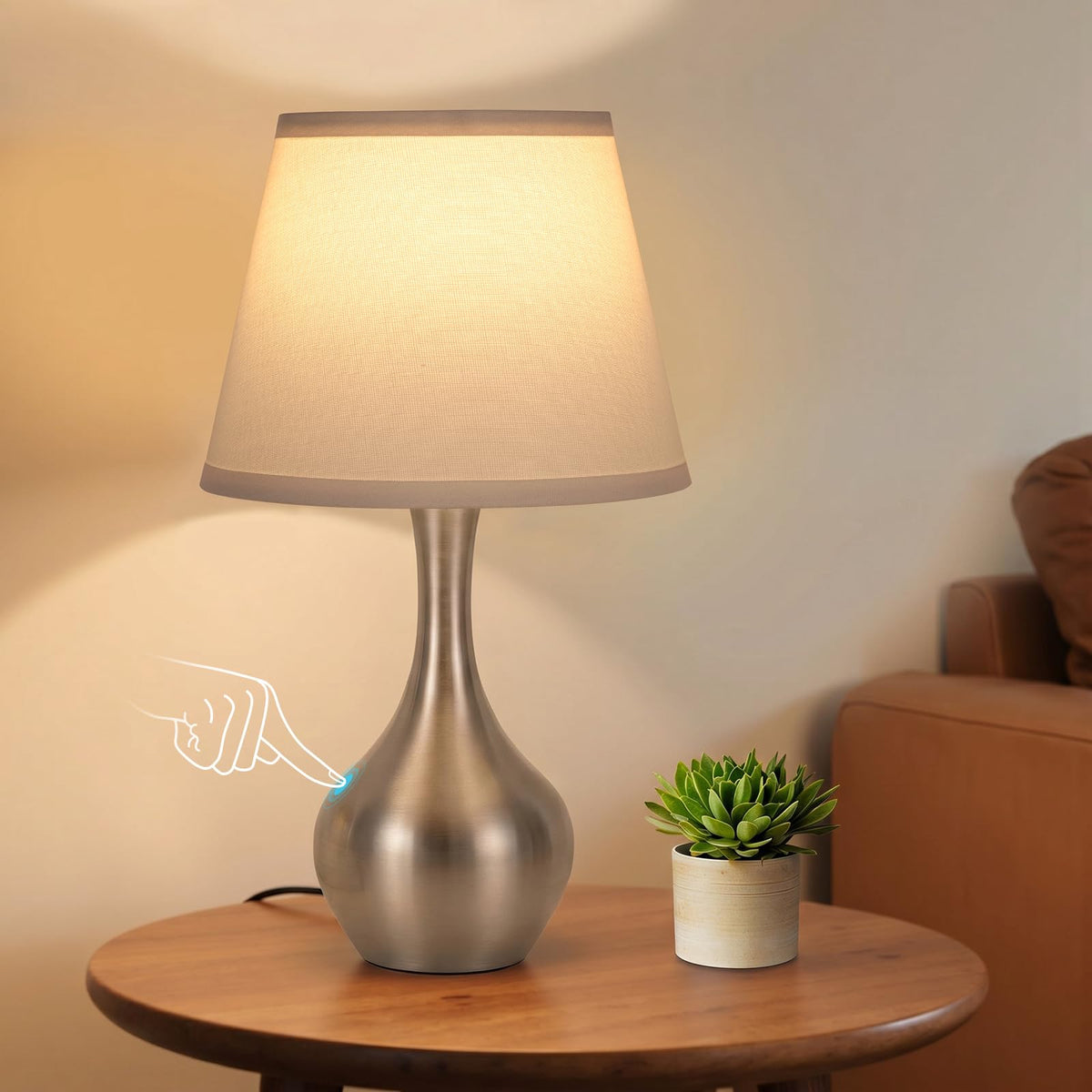 16.1" Touch Table Lamp for Nightstand, 3 Way Dimmable Small Bedroom Lamp