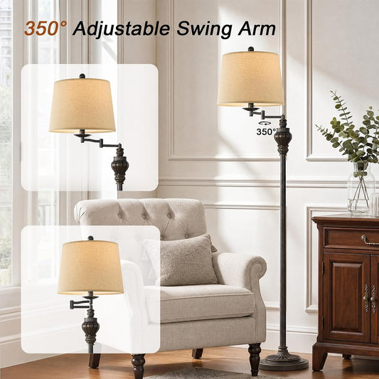 Vintage Floor Lamp with 350° Adjustable Swing Arm 61" Lamps for Living Room