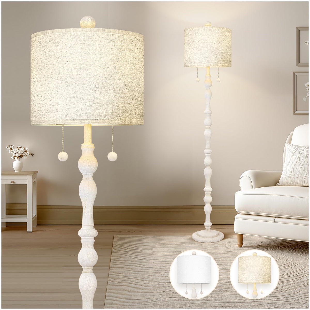 Scenekoy 65.5" Natural Real Wood Boho Floor Lamp for Living Room Bedroom
