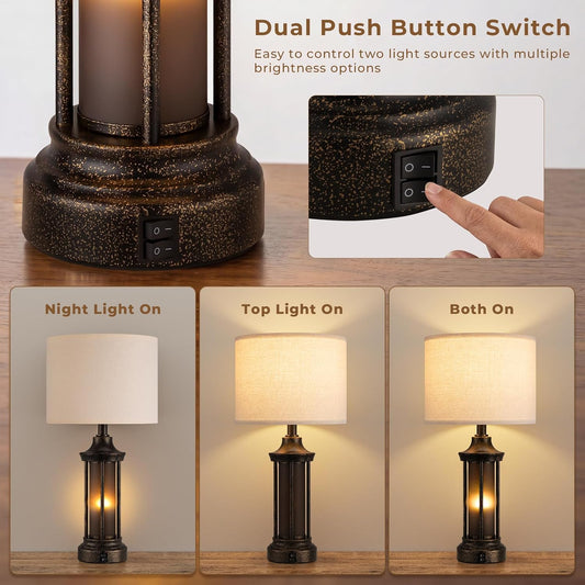 Seealle 24" Farmhouse Table Lamps for Living Room, Bedside Lamps Set of 2