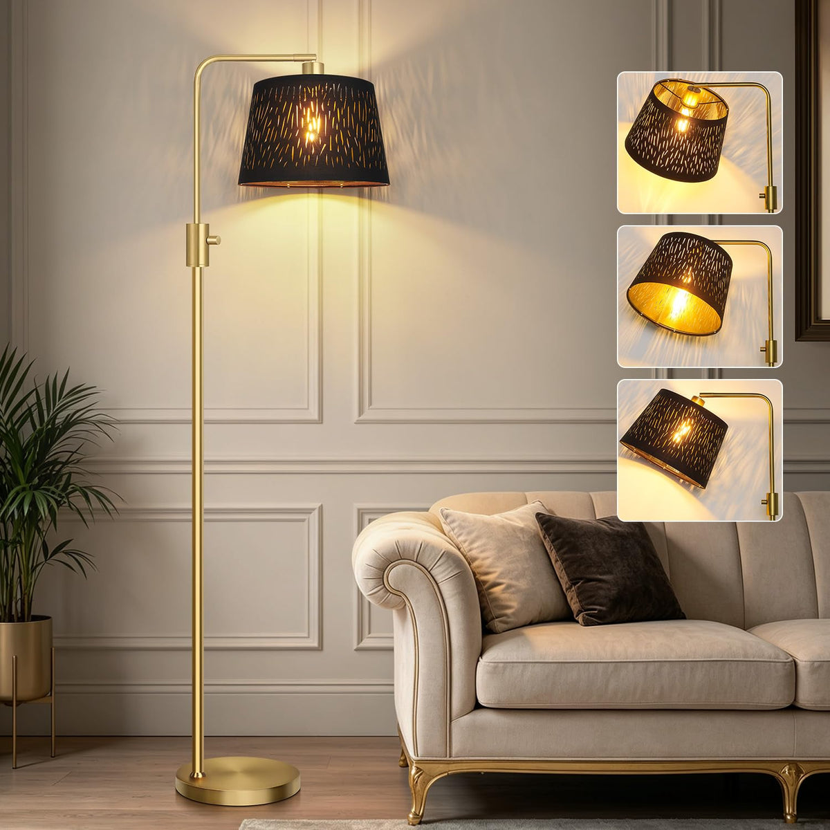 Nintiue 【Upgraded】 Dimmable Floor Lamp, 1000 Lumens LED Bulb Included, Arc Floor Lamps for Living Room Modern Standing Lamp with Linen Shade, Tall Lamp for Bedroom Office Reading Dining Room- Black