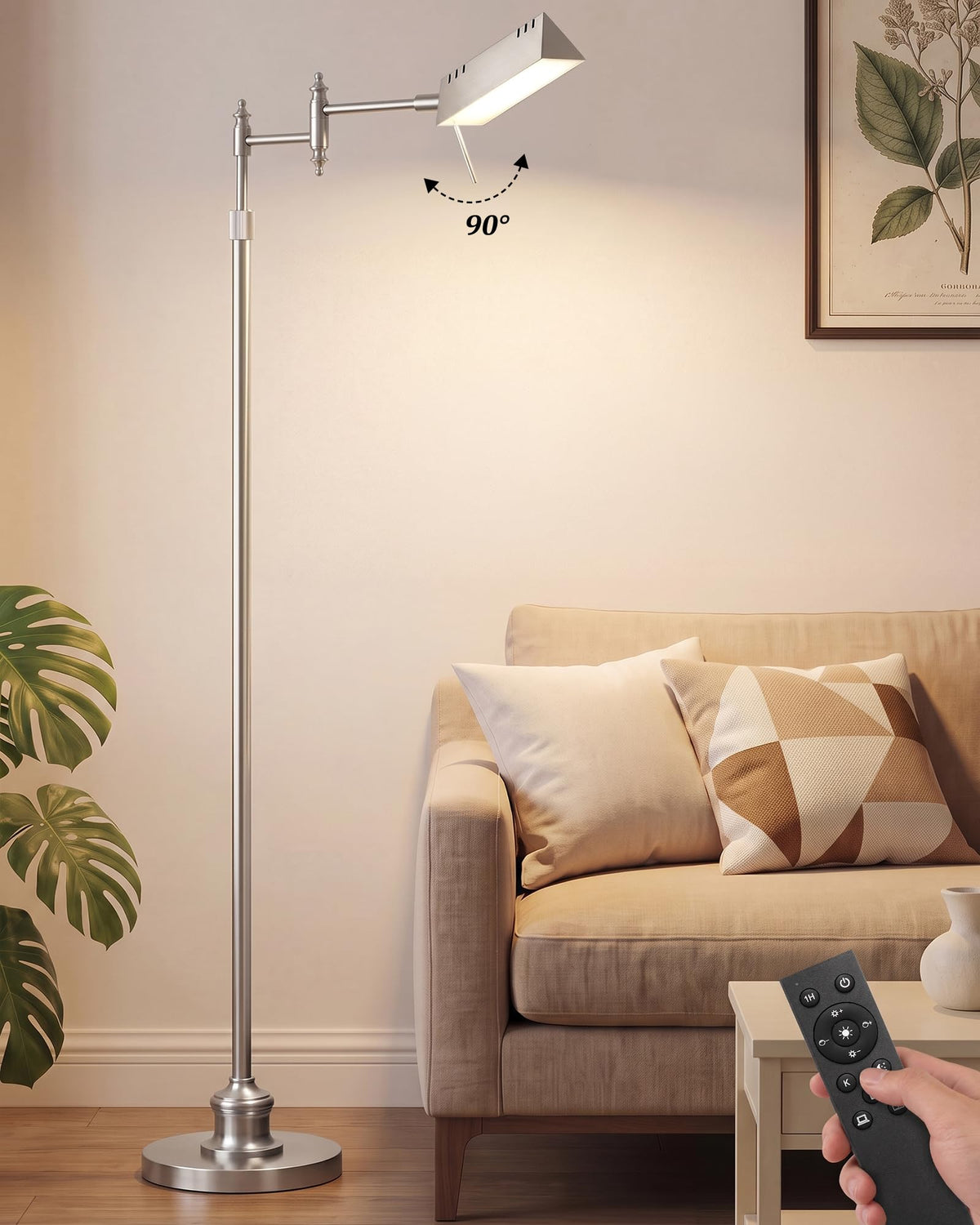 Bairth Gold Reading Floor Lamp, Dimmable Pharmacy Standing Lamp with Remote