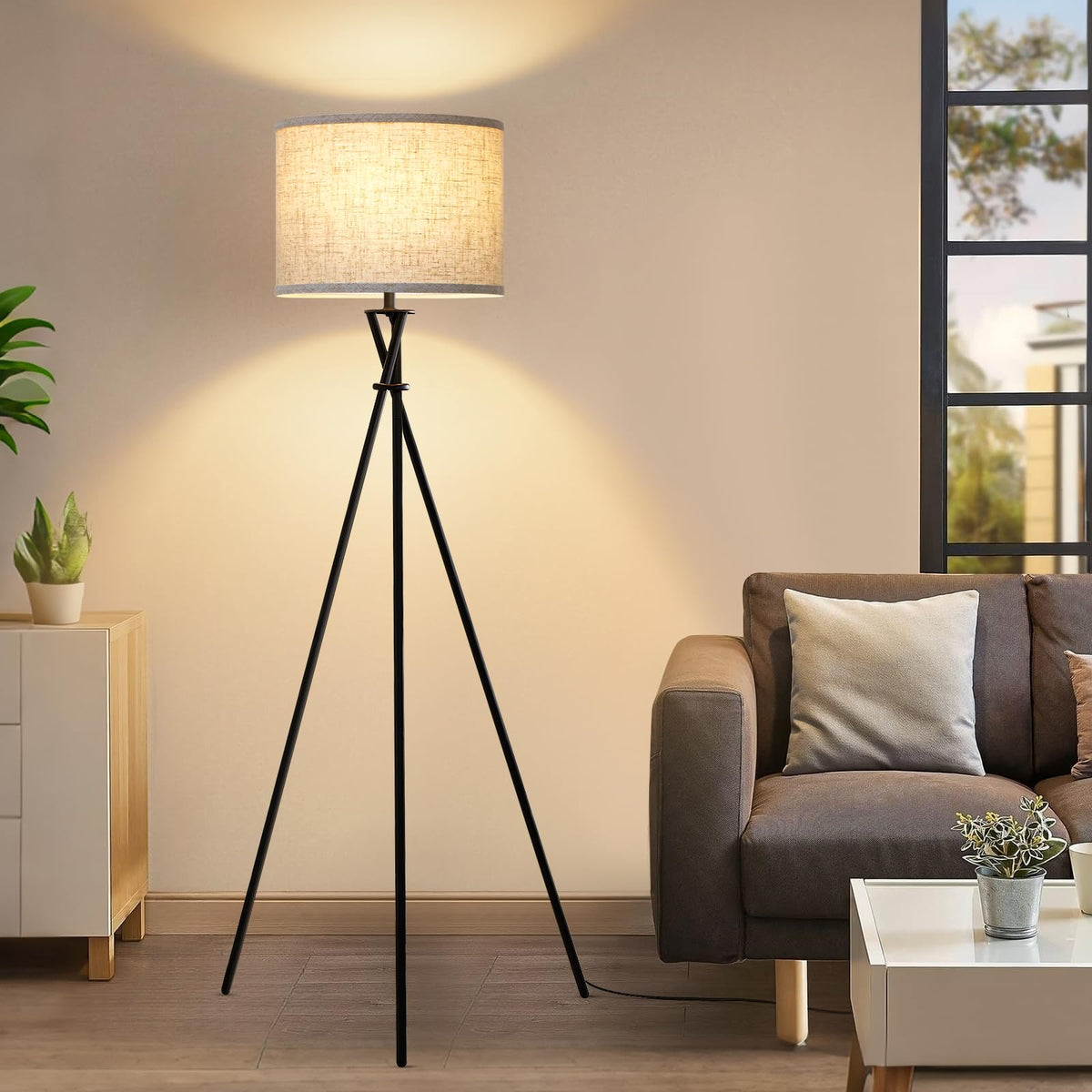 Gold Tripod Floor Lamp, 61” Floor Lamps for Living Room with Rotary Switch