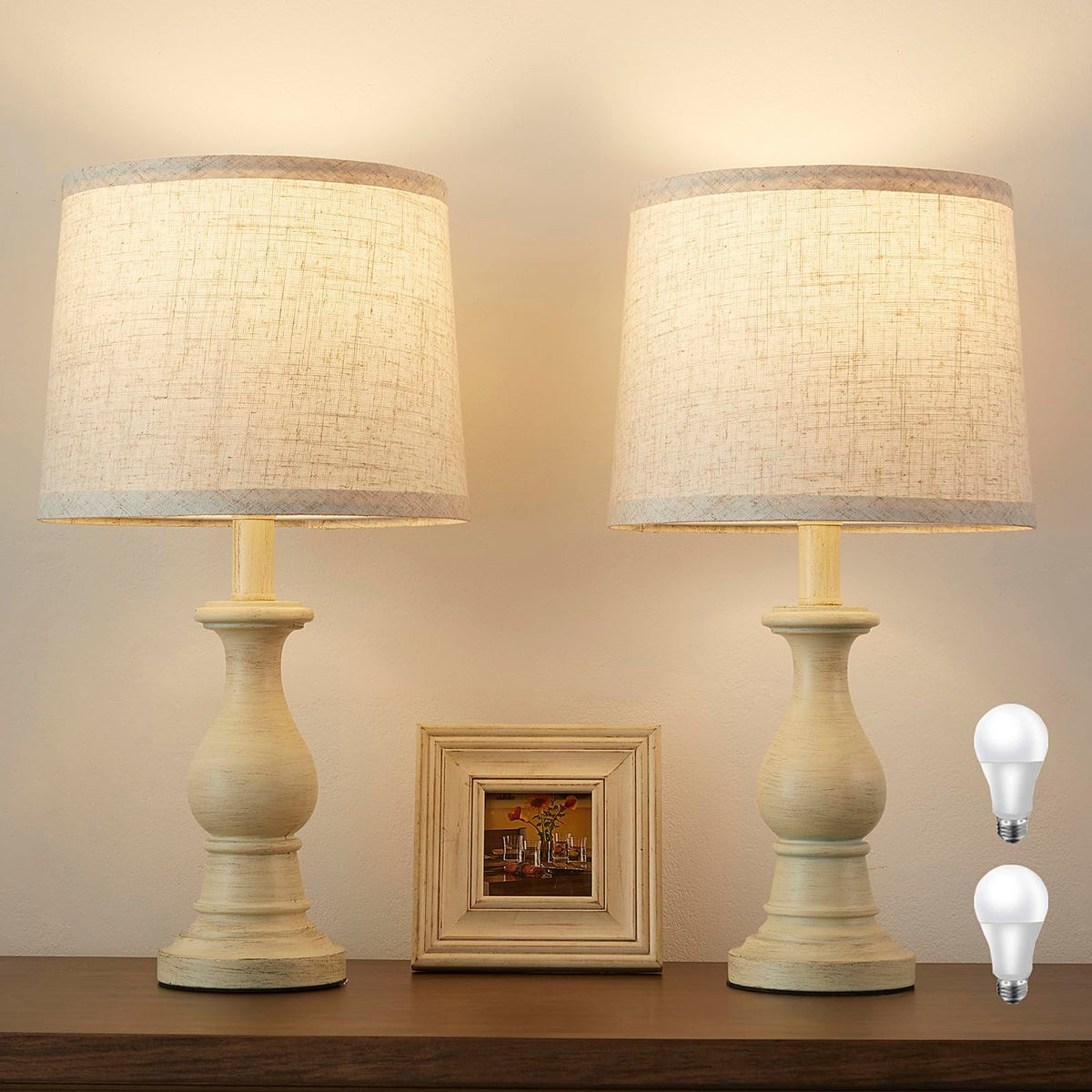 Table Lamps Set of 2, 18.5" Vintage Bedside Lamps for Bedroom Living Room