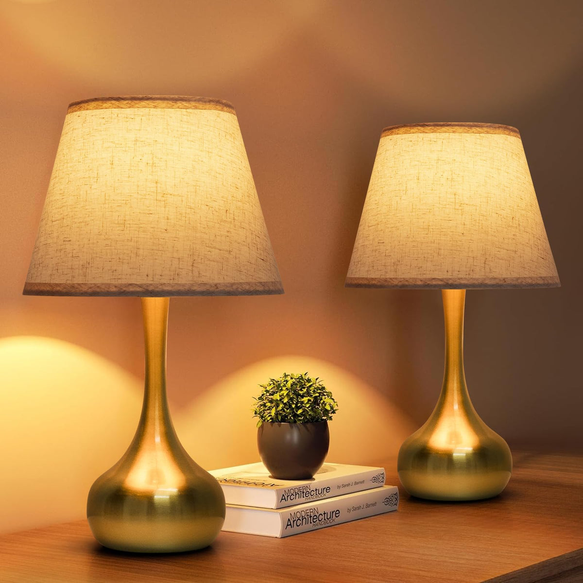 ONEWISH Touch Bedside Lamp, Farmhouse 3-Way Dimmable Table Lamps for Nightstand with Fabric Shade, 17.32'' Desk Lamp for Reading, Bedroom, Livingroom, Office, Corded