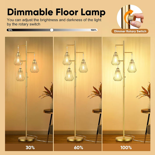QiMH 68" Gold Floor Lamp for Living Room, Industrial Tree Tall Lamps