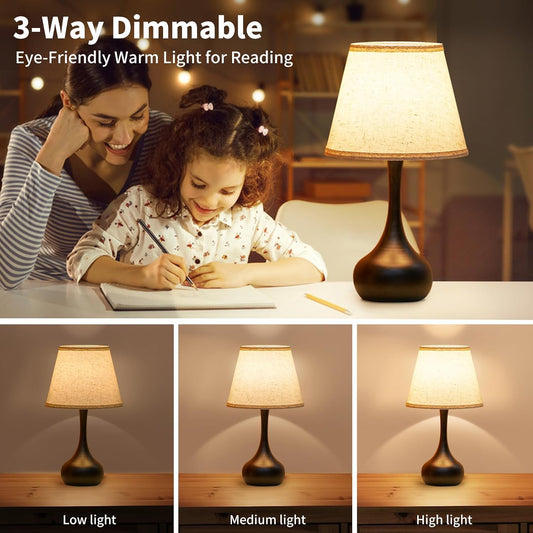 ONEWISH Touch Bedside Lamp, Farmhouse 3-Way Dimmable Table Lamps for Nightstand with Fabric Shade, 17.32'' Desk Lamp for Reading, Bedroom, Livingroom, Office, Corded