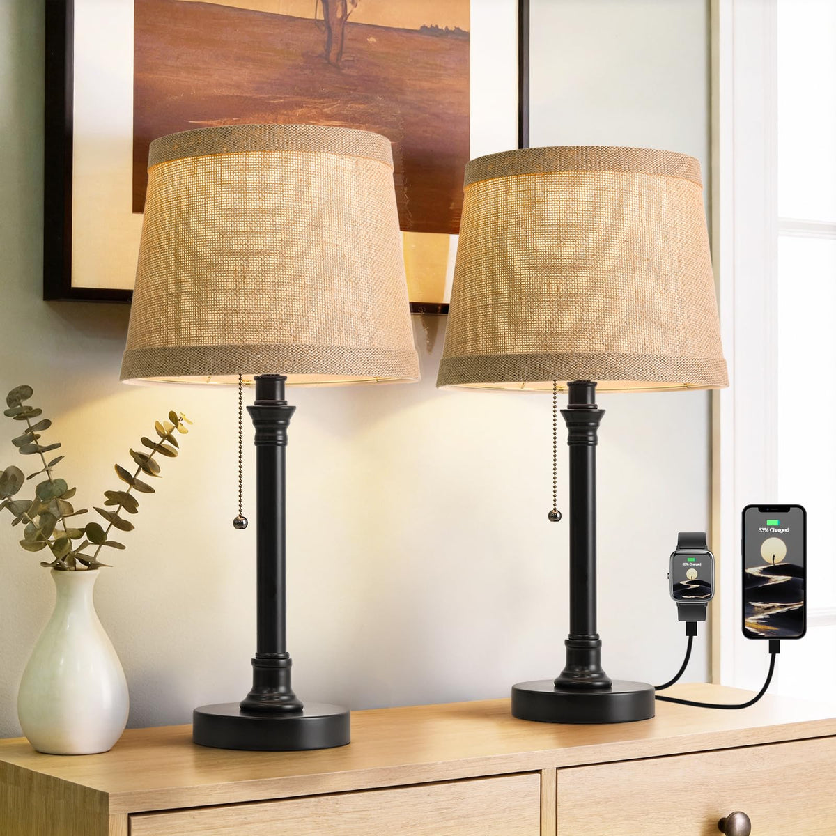 Oneach 19.5" Small Table Lamp for Bedroom - Bedside Lamps for Nightstand