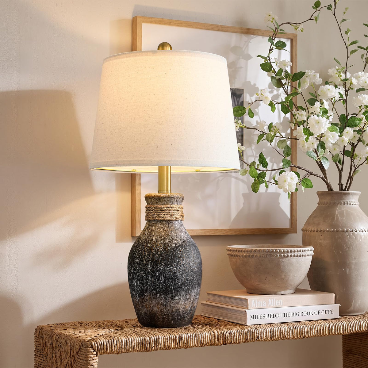USumkky 22.5" Farmhouse Ceramic Table Lamp Coastal Bedside Lamp Dark Brown