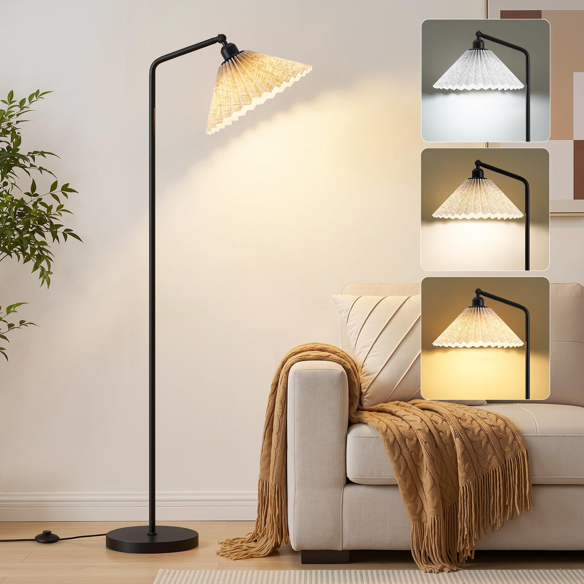 Floor Lamps for Living Room & Bedroom, 63" Modern Tall Standing Lamp, 3CCT