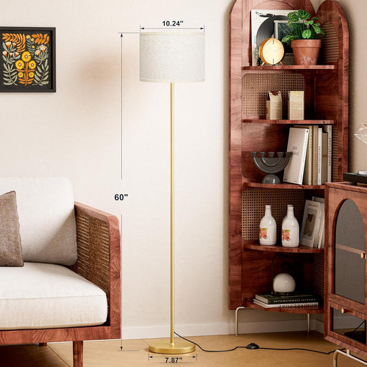 Ambimall 60'' Modern Floor Lamp with Shade, Tall Lamps for Living Room, Bedroom, Office, Dining Room, Beige Shade with Gold Pole(Without Bulb)