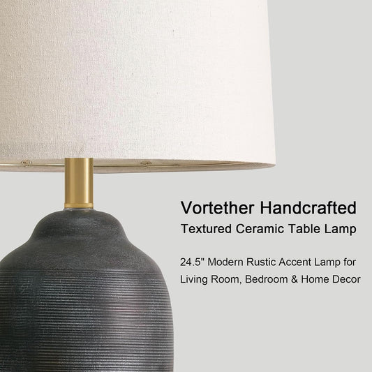24.5" Vintage Ceramic Table Lamp for Living Room Black Single