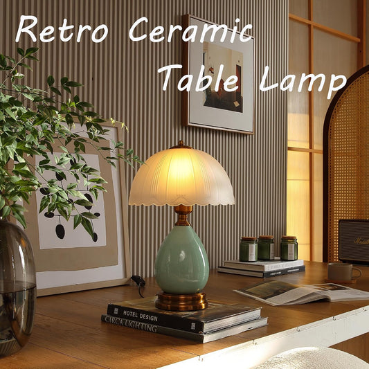 Glivpny 16" Vintage Ceramic Table Lamp for Bedroom,Mushroom Lamps (LD001)