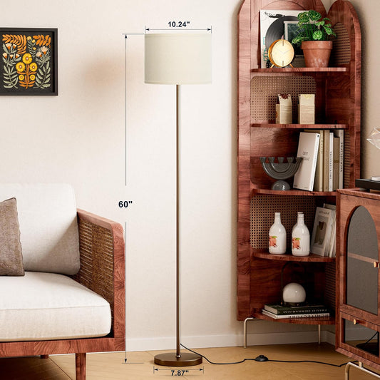 Ambimall 60'' Modern Floor Lamp with Shade, Tall Lamps for Living Room, Bedroom, Office, Dining Room, Beige Shade with Brown Pole(Without Bulb)