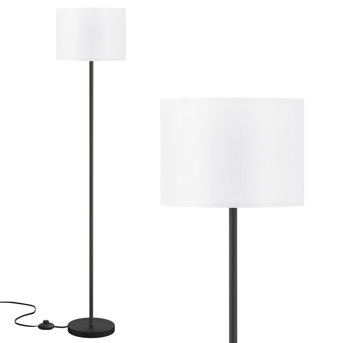 Ambimall 60'' Modern Floor Lamp with Shade, Tall Lamps for Living Room, Bedroom, Office, Dining Room, Beige Shade with Gold Pole(Without Bulb)