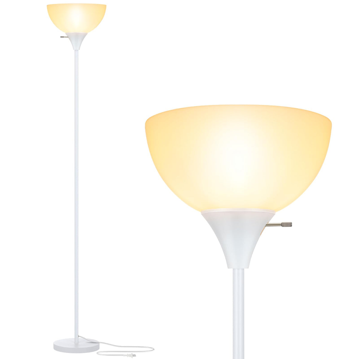 Coucrek Floor Lamp, LED Standing Lamps with White Plastic Shade, Black Modern Torchiere Floor Lamp, Tall Lamps for Living Room Dorm, Bulb not Included