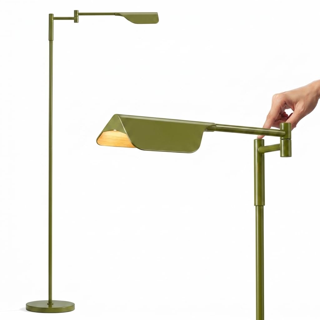 Brightech Leaf Pharmacy LED Reading Lamp, Dimmable Floor Lamp with Easy Rotation over Chair or Desk for Living Rooms & Offices, Adjustable Standing Tall Lamp, For Sewing & Crafts, Antique Brass (Gold)