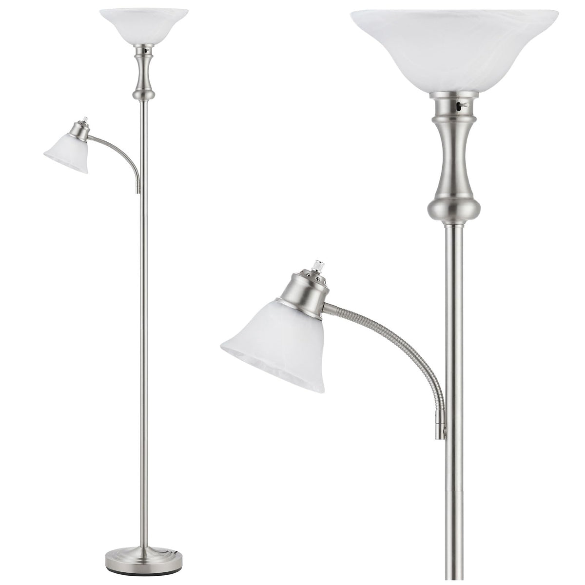 Torchiere Floor Lamp with Adjustable Angle Reading Lamp-Black 71IN