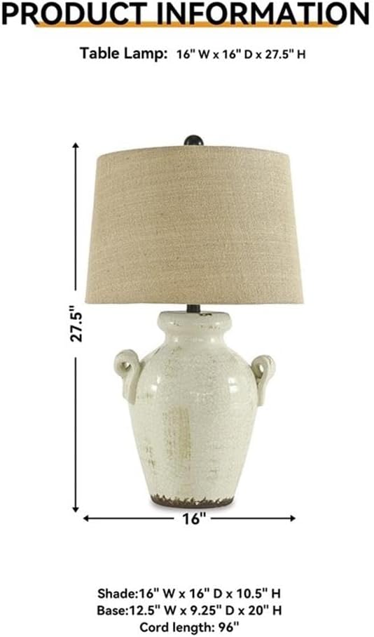 Signature Design by Ashley 27-Inch Farmhouse Ceramic Table Lamp, Cream