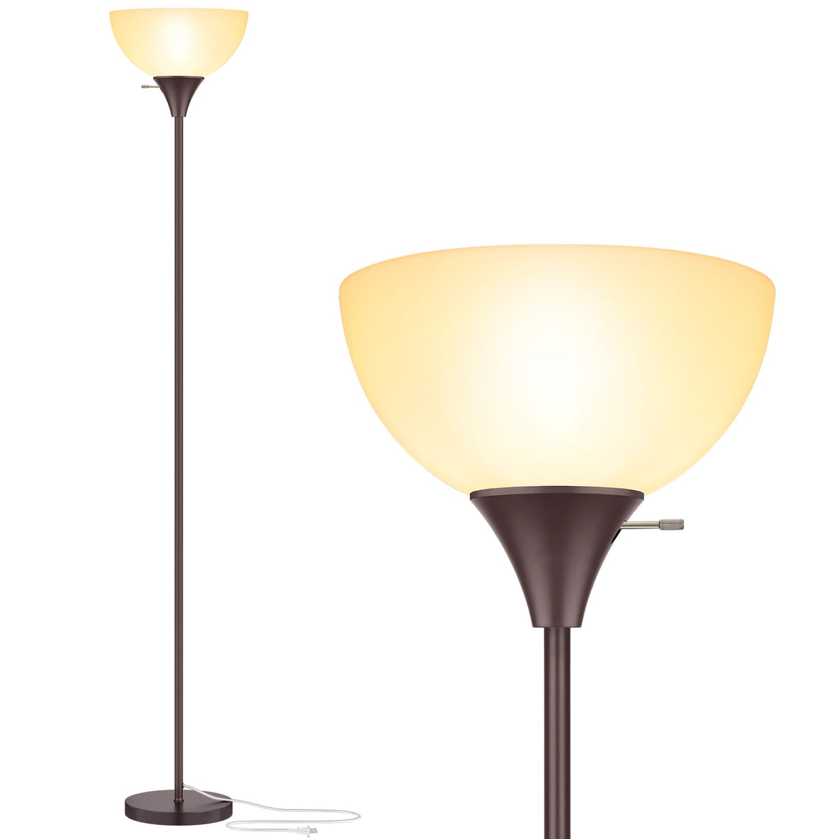 Coucrek Floor Lamp, LED Standing Lamps with White Plastic Shade, Black Modern Torchiere Floor Lamp, Tall Lamps for Living Room Dorm, Bulb not Included