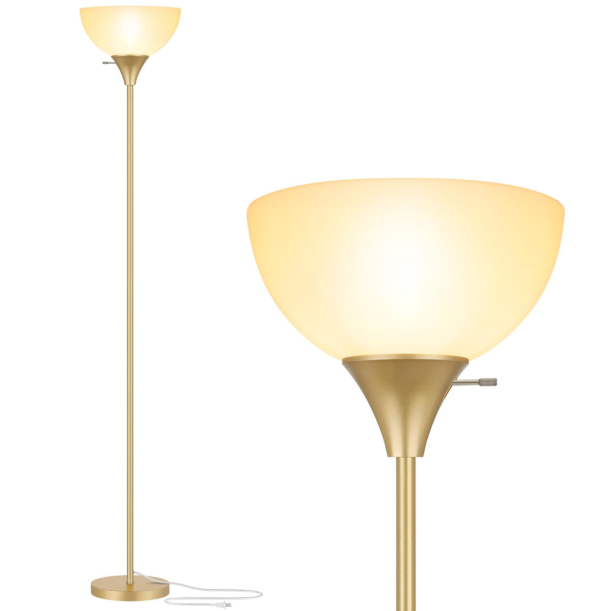 Coucrek Floor Lamp, LED Standing Lamps with White Plastic Shade, Black Modern Torchiere Floor Lamp, Tall Lamps for Living Room Dorm, Bulb not Included