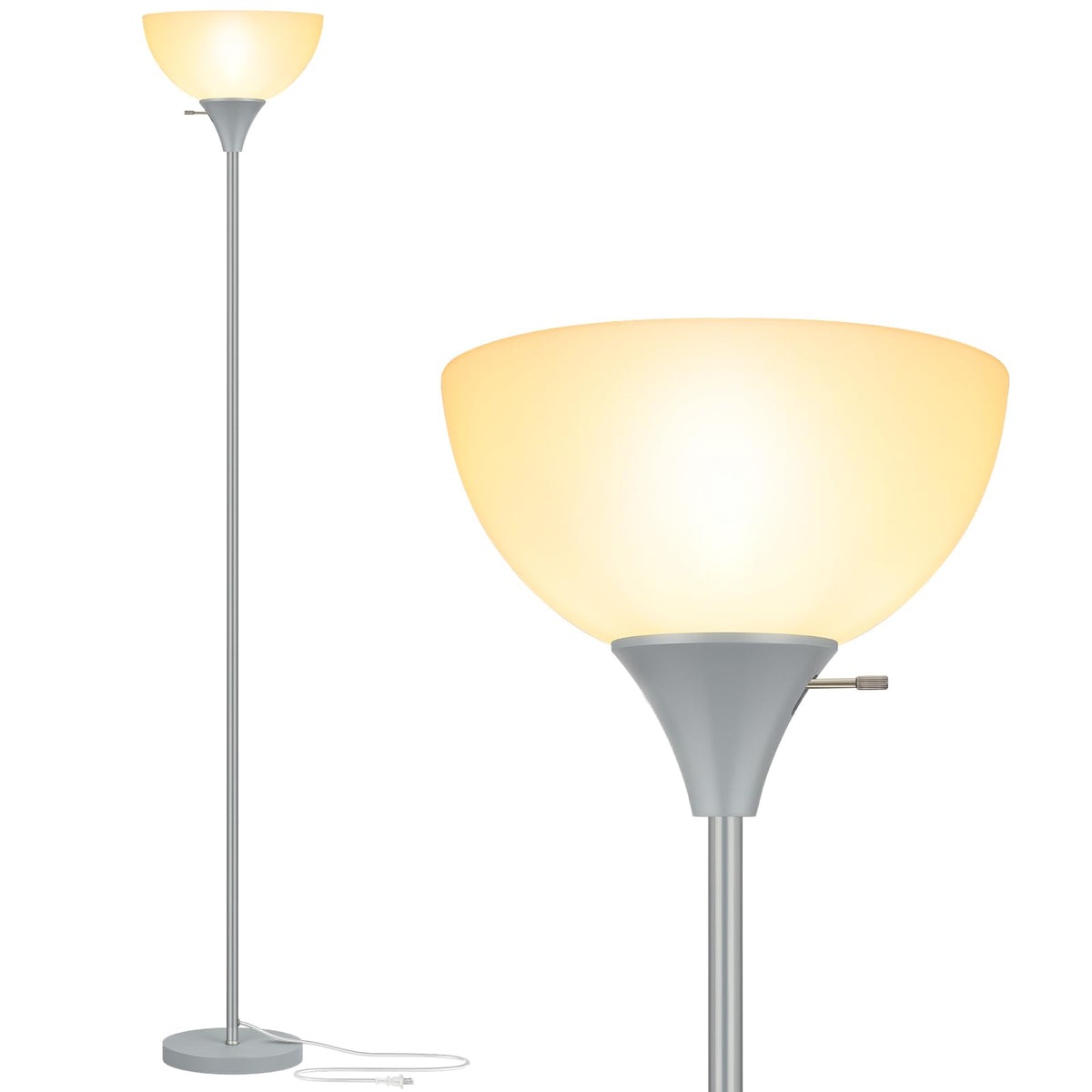 Coucrek Floor Lamp, LED Standing Lamps with White Plastic Shade, Black Modern Torchiere Floor Lamp, Tall Lamps for Living Room Dorm, Bulb not Included