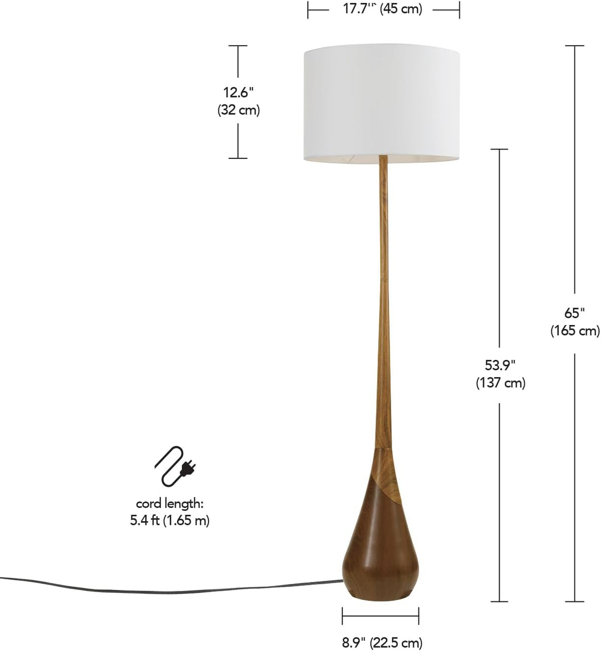 Novogratz x Globe Harrington 65 in Floor Lamp, 2-Tone Wood-Tone Base