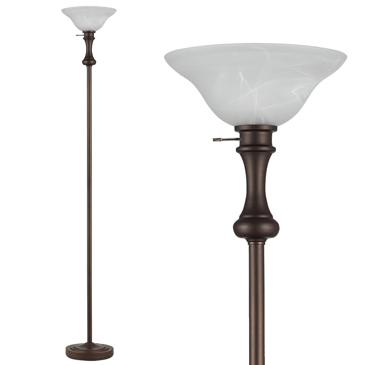 Torchiere Floor Lamp with Adjustable Angle Reading Lamp-Black 71IN