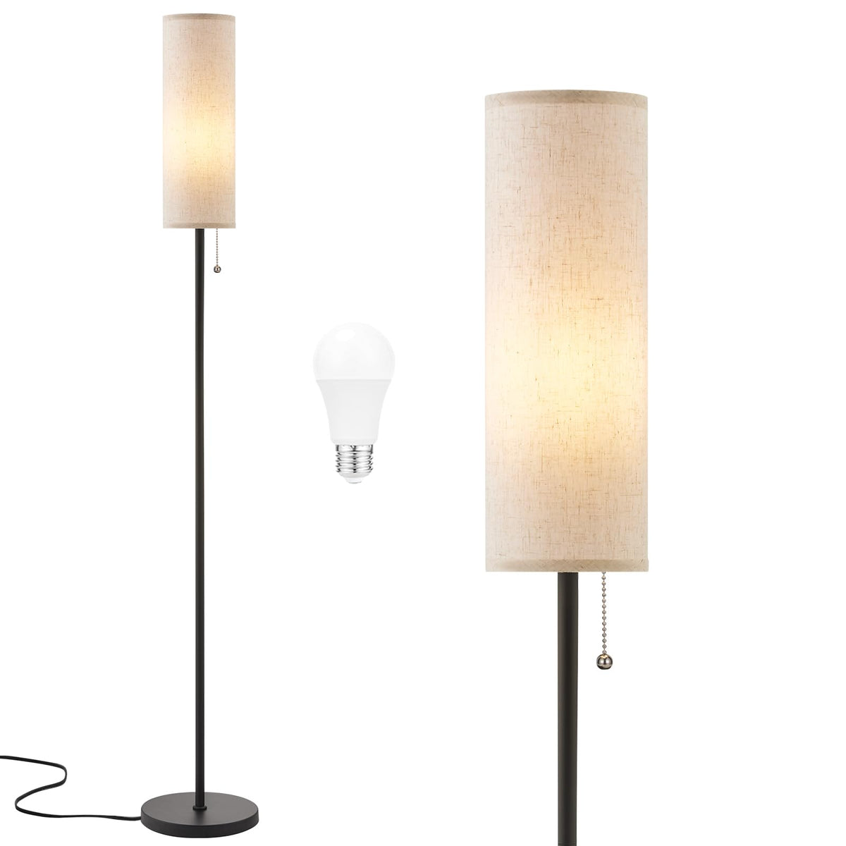 Ambimall 64" Floor Lamp with 9W LED Bulb & Beige Lampshade