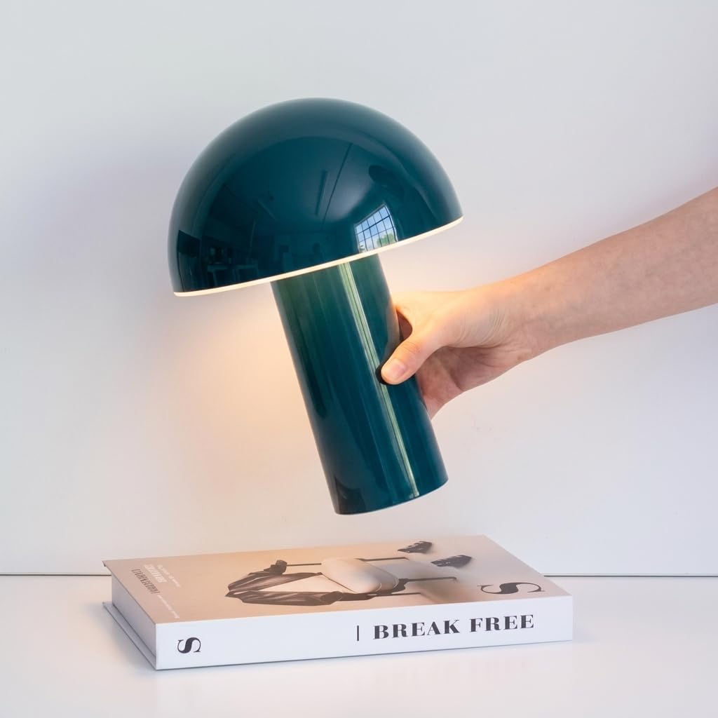 Brightech Celia Table Lamp – 10" Touch-Controlled Mushroom Accent Lamp, Cordless & Dimmable LED, Portable & Rechargeable Bedside Night Light, Sustainable Recycled Modern Patio Lamp for Home Décor, Red