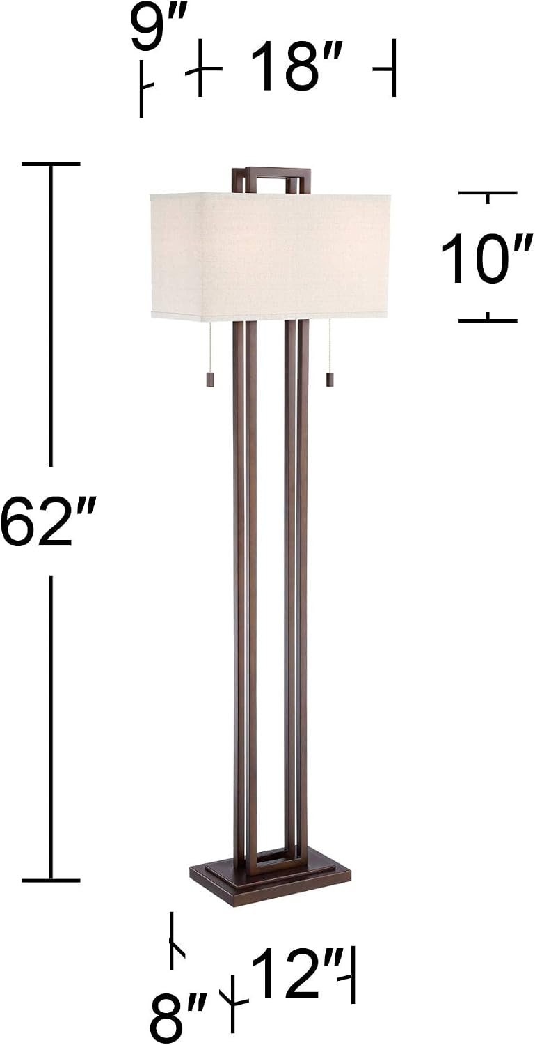 Gossard 62" Tall Pull Chain Linen Shade Bronze Floor Lamp Living Room