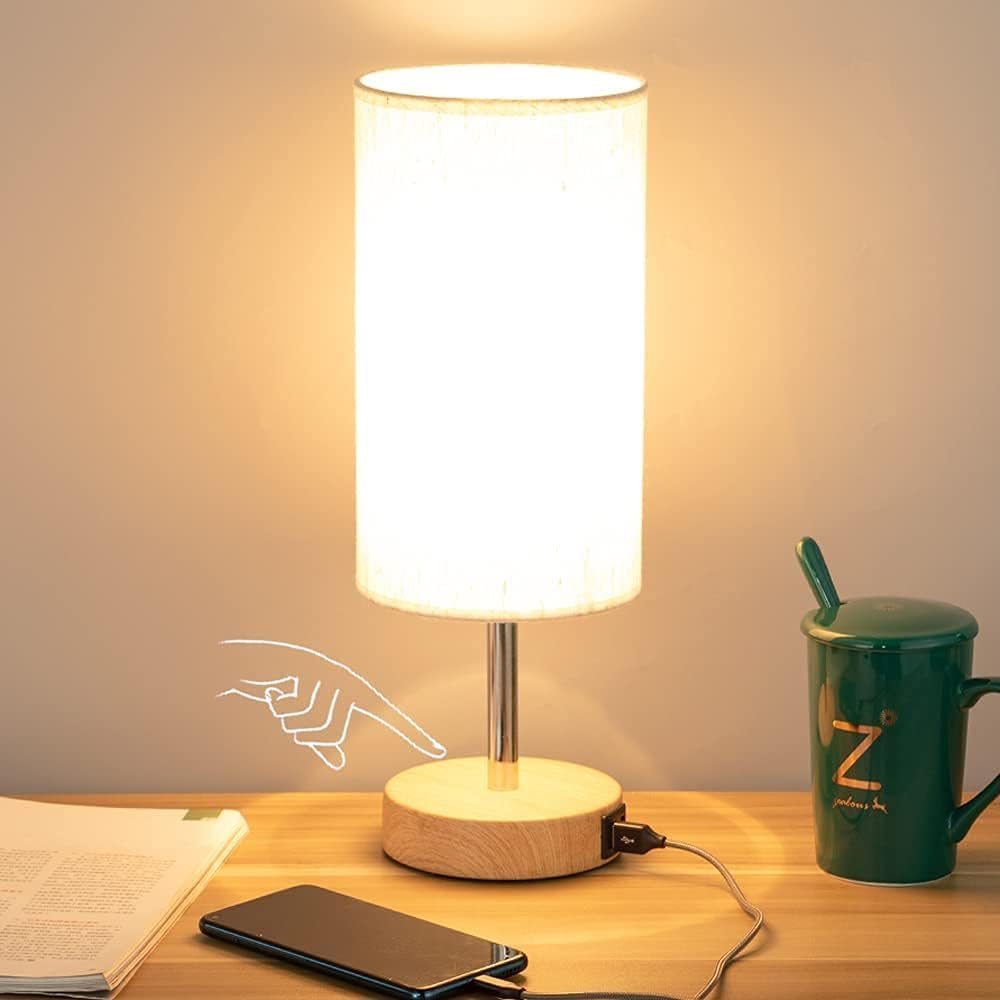 Yarra-Decor Bedside Table Lamp with USB Ports, Touch Dimmable Nightstand