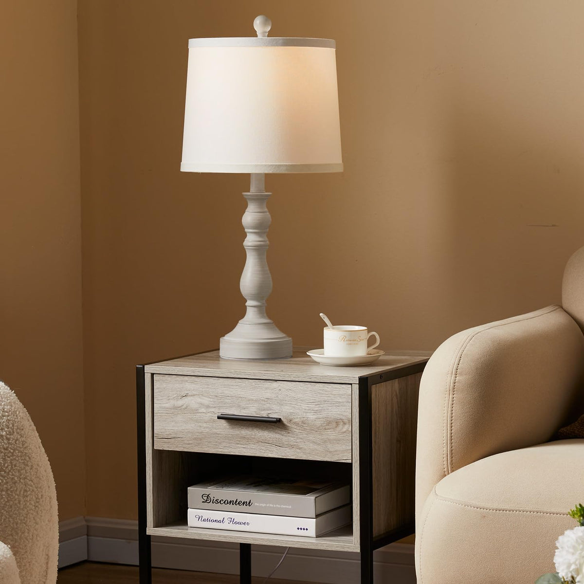 23'' Table Lamps Set of 2, Lamps for Bedroom, USB C+A Ports, Beige