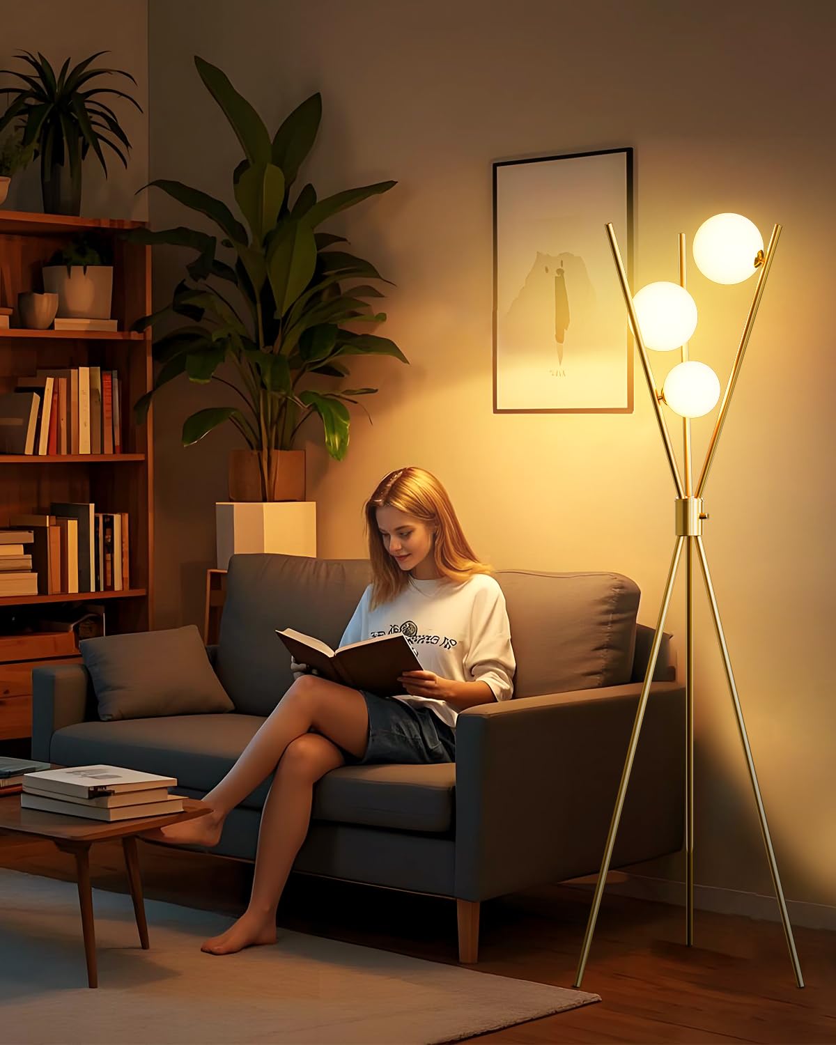 Lightdot 63IN Gold Floor Lamp Dimmable 3-Lights Globe LED Floor Lamps with 3000K Soft Warm White for Wedding/Party Tall Lamp with 5Lbs Heavy Base for Living Room/Bedroom/Sofa Beside/Corner Decor