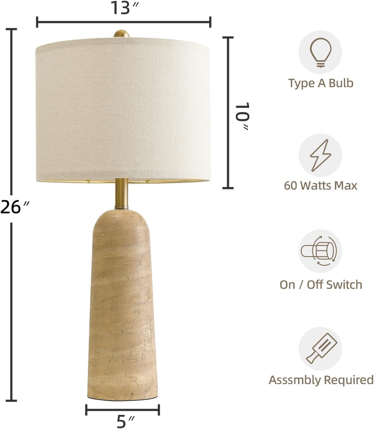 BOBOMOMO Modern Table Lamp Set of 2, Warm Beige Resin Lamp with Natural Stone Look, 27.25" Lamps for Living Room with Linen Shades, Bedside Lamp for Bedroom, Living Room, Nightstand, Entryway