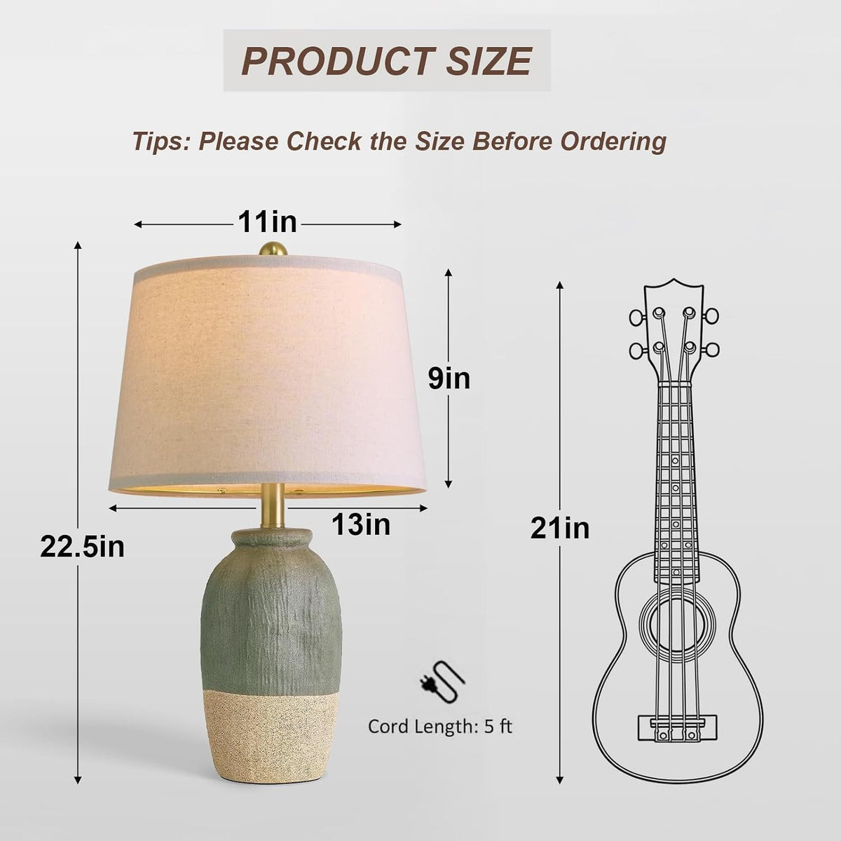 22.5" Green Ceramic Table Lamps for Bedroom, Boho Nightstand Lamp