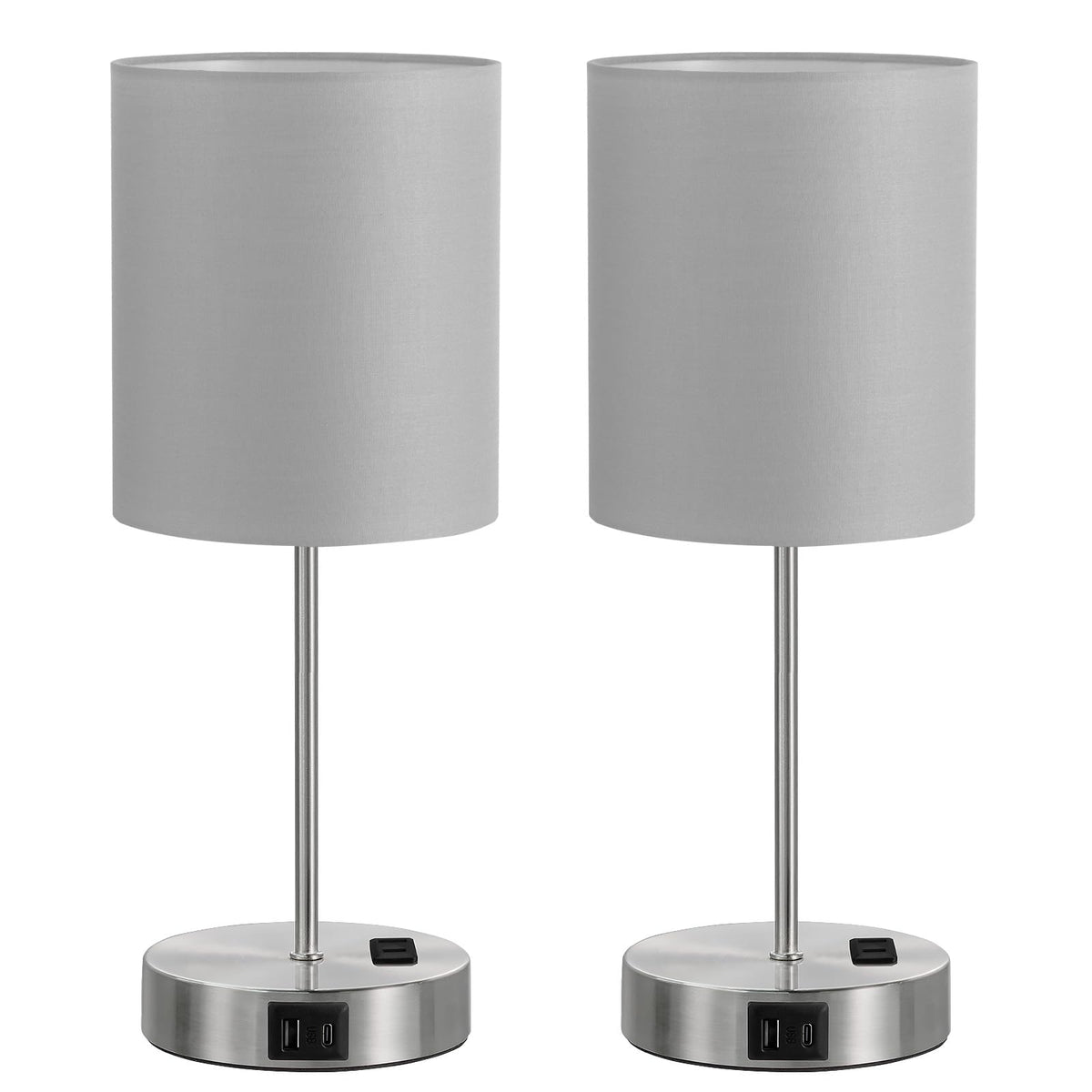Fenmzee Touch Lamps for Bedroom Set of 2 - Dimmable, USB C+A, AC Outlet