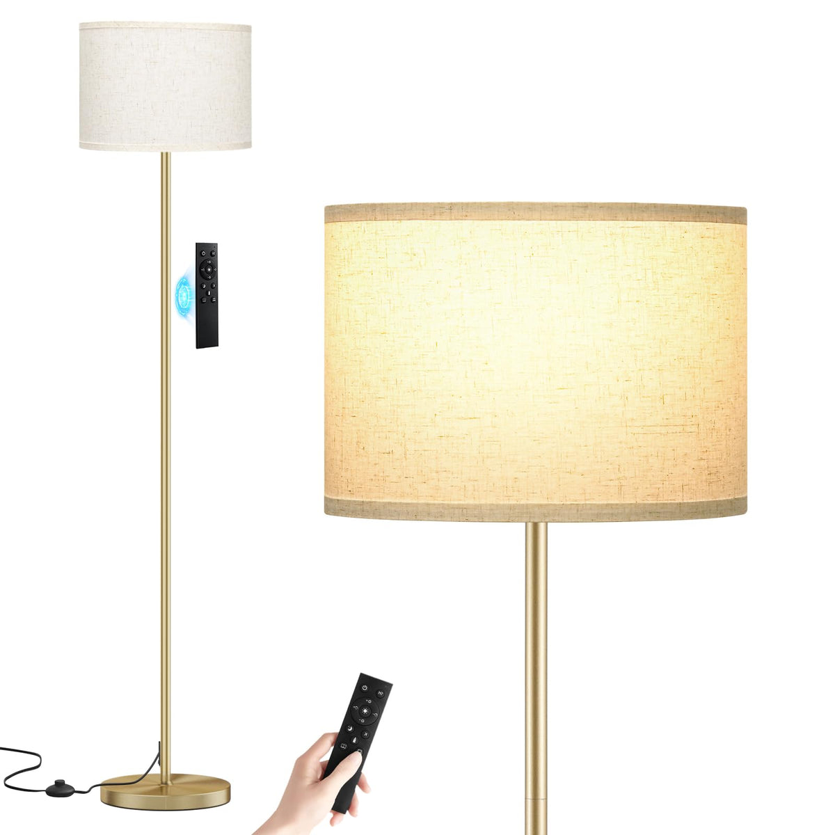 Ambimall 60'' Modern Floor Lamp with Shade, Tall Lamps for Living Room, Bedroom, Office, Dining Room, Beige Shade with Brown Pole(Without Bulb)