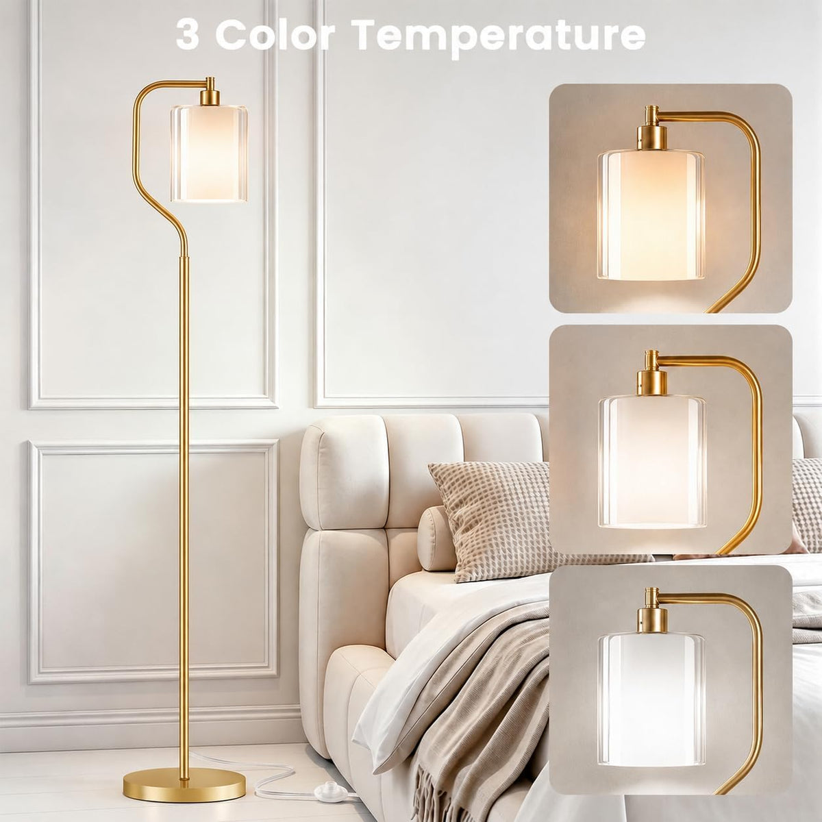 SIBRILLE Dimmable Gold Floor Lamp with Double Glass Shade