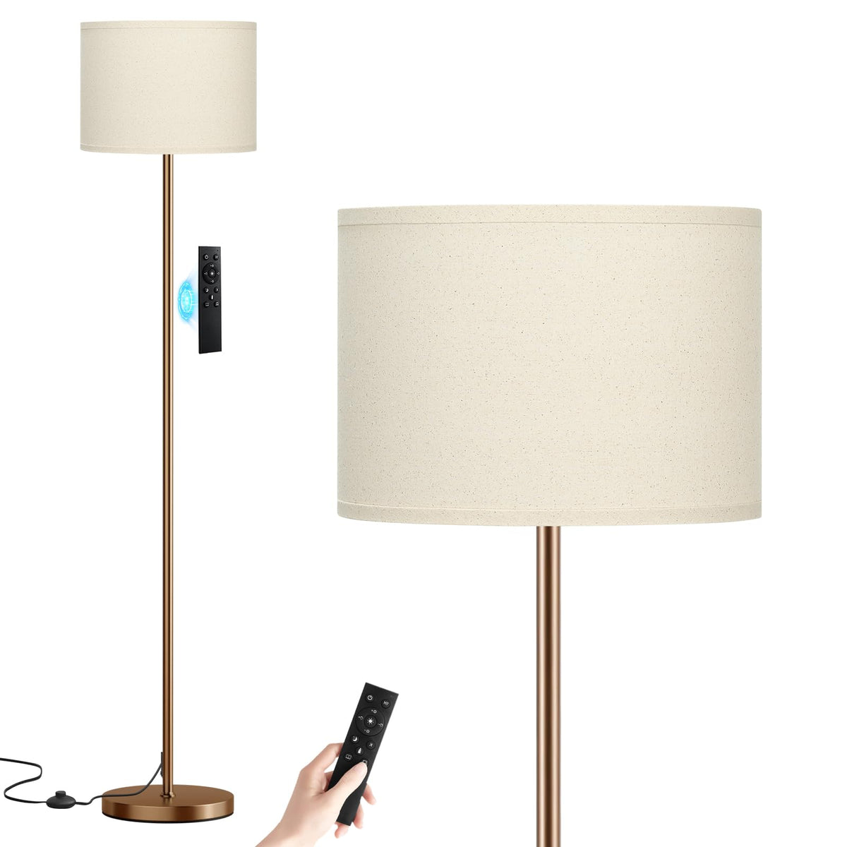 Ambimall 60'' Modern Floor Lamp with Shade, Tall Lamps for Living Room, Bedroom, Office, Dining Room, Beige Shade with Brown Pole(Without Bulb)