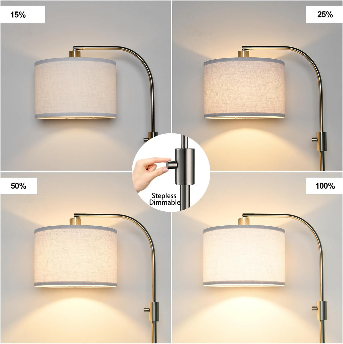 Nintiue Upgraded Modern Arc Dimmable Tall Standing Floor Lamp with Linen Shade, 1200 Lumens LED Bulb Included, for Living & Reading Room, Bedroom, Office & Nursery, Brushed Nickel