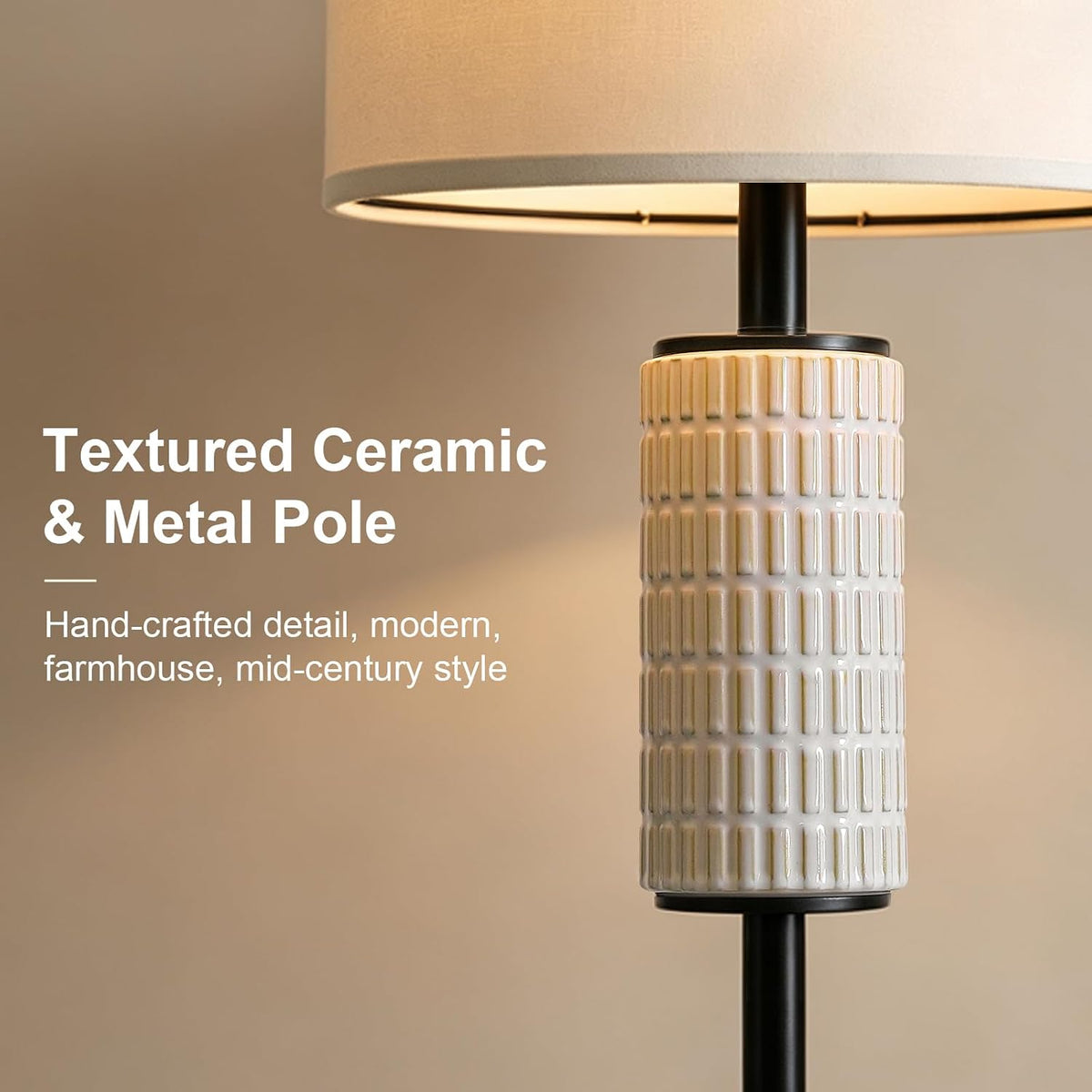 PoKat 64'' Modern Floor Lamp for Living Room, Hand-Crafted Ceramic, Black