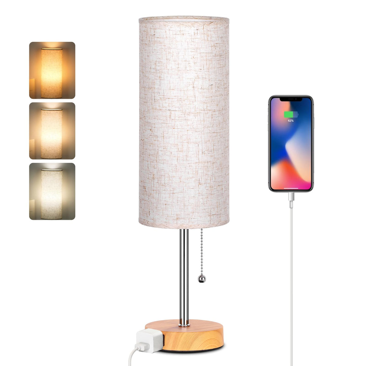 Bedside Table Lamp for Bedroom,Small Lamps for Night stands with Pull Chain